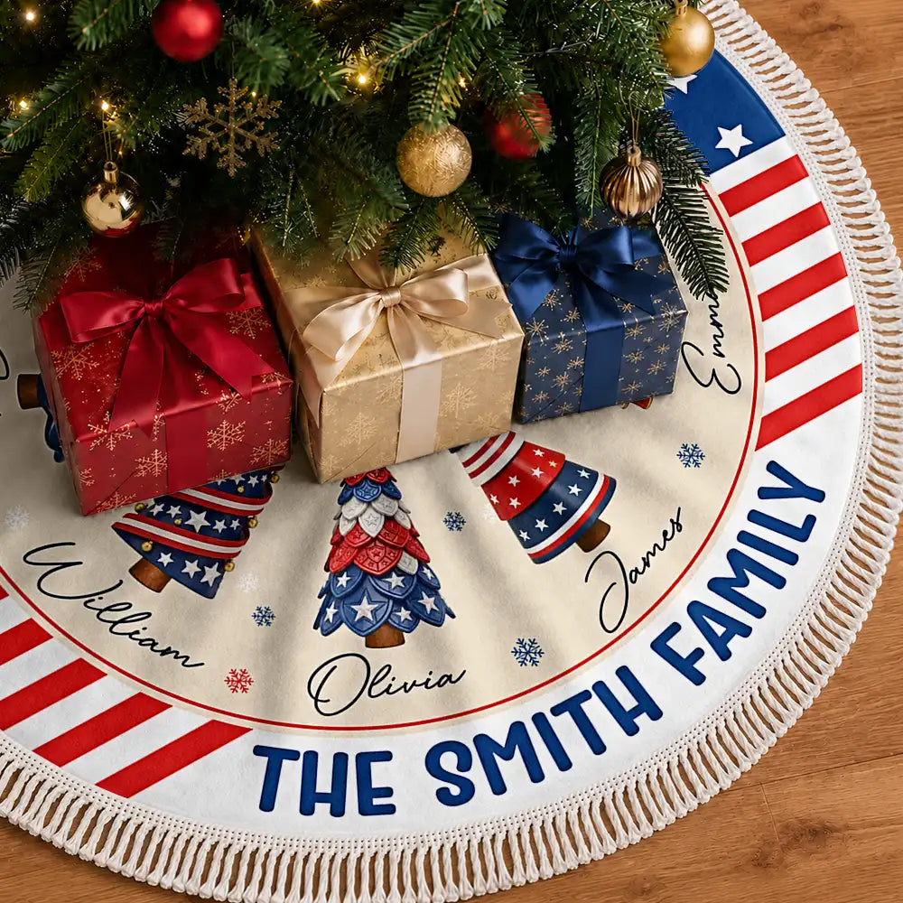 Sentimental,America 250th,Christmas,Family,Icon - Family Stars & Stripes Christmas Trees - Personalized Tree Skirt