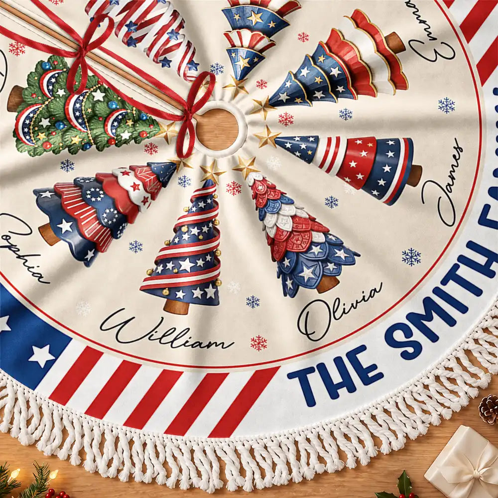 Sentimental,America 250th,Christmas,Family,Icon - Family Stars & Stripes Christmas Trees - Personalized Tree Skirt