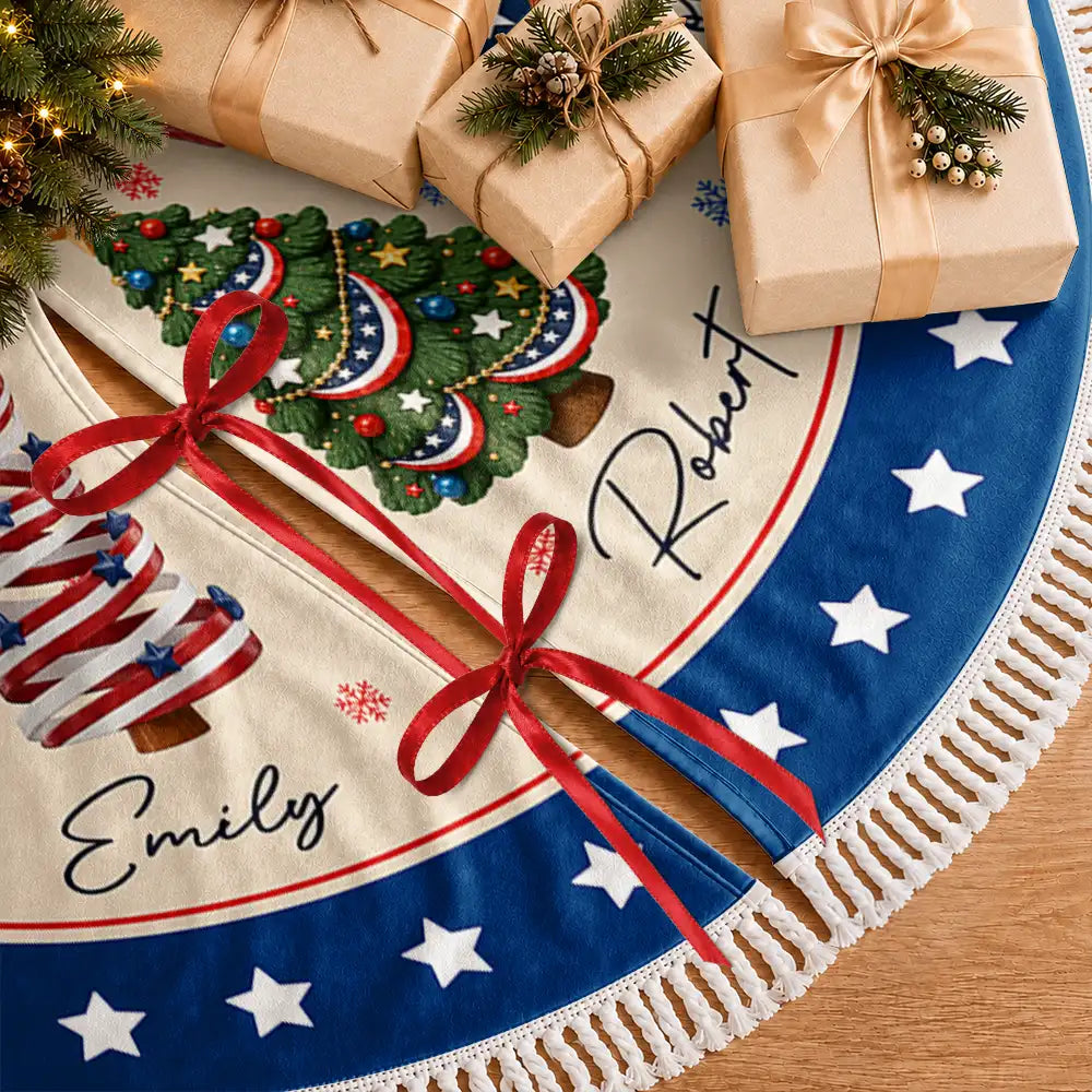 Sentimental,America 250th,Christmas,Family,Icon - Family Stars & Stripes Christmas Trees - Personalized Tree Skirt