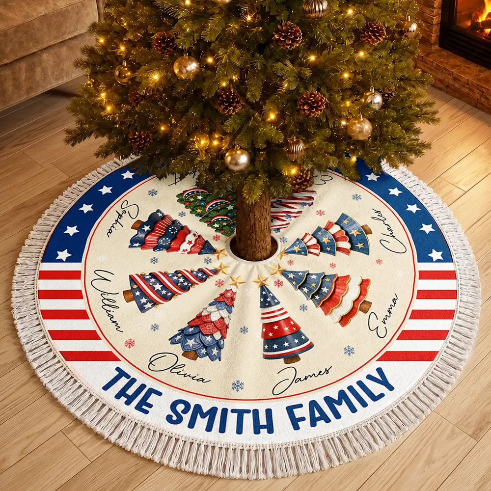 Family Stars & Stripes Christmas Trees - Personalized Tree Skirt