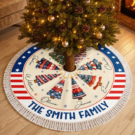 Family Stars & Stripes Christmas Trees - Personalized Tree Skirt