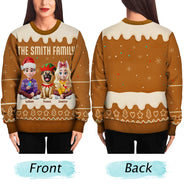 Christmas, Family, Pet Couple, Happy - Family Together Christmas Gingerbread Pattern - Personalized Unisex Ugly Sweater