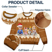 Christmas, Family, Pet Couple, Happy - Family Together Christmas Gingerbread Pattern - Personalized Unisex Ugly Sweater
