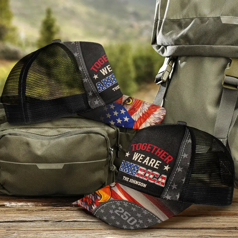 Gift For Couples,Gift For Husband,Gift For Wife,Gift For Boyfriend,Gift For Girlfriend,Parents,Gift For Yourself,Gift For Women,Gift For Men,Gift For Mother,Gift For Father,Gift For Daughter,Gift For Son,Family,Independence Day,America 250th,Happy - Family Together We Are America 250 - Personalized Mesh-back Casual Cap