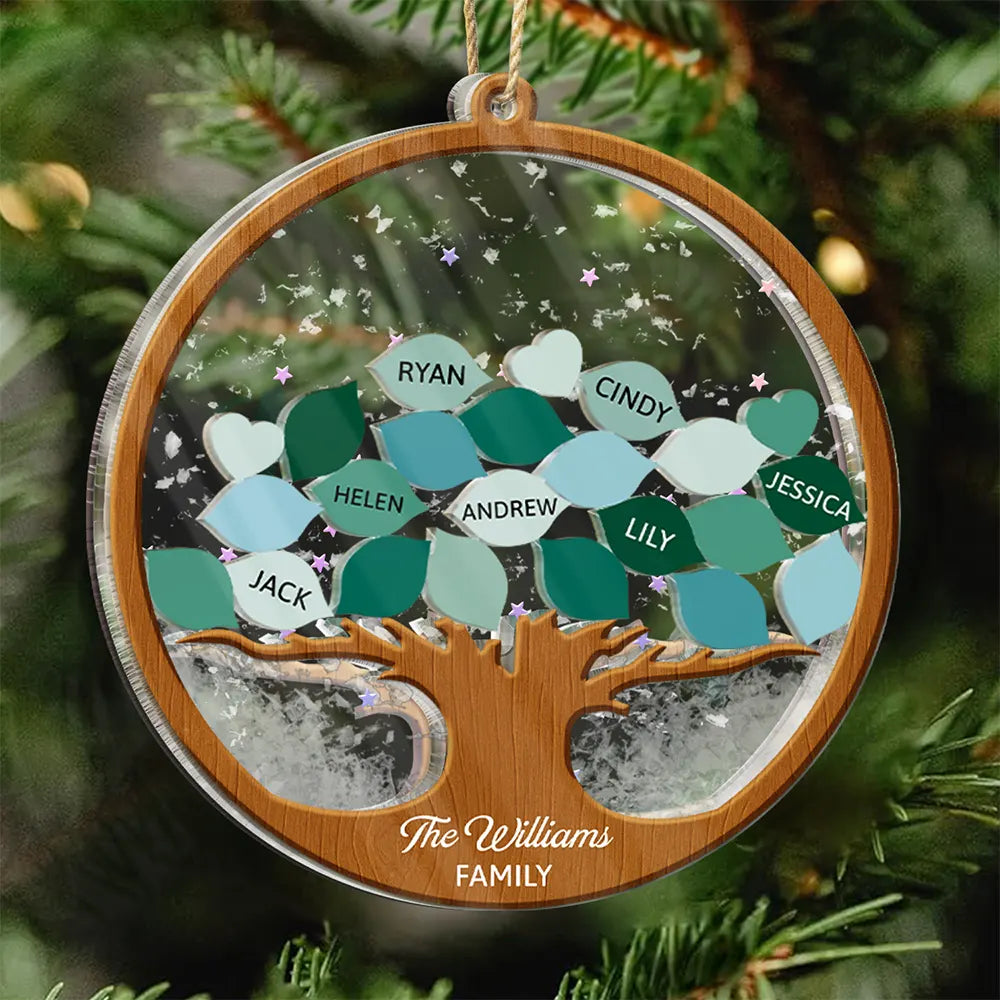 Gift For Couples,Gift For Husband,Gift For Wife,Parents,Gift For Mother,Gift For Father,Gift For Grandpa,Gift For Grandma,Gift For Grandparents,Christmas,Happy - Family Tree - Personalized 3-Layered Acrylic Shaker Ornament