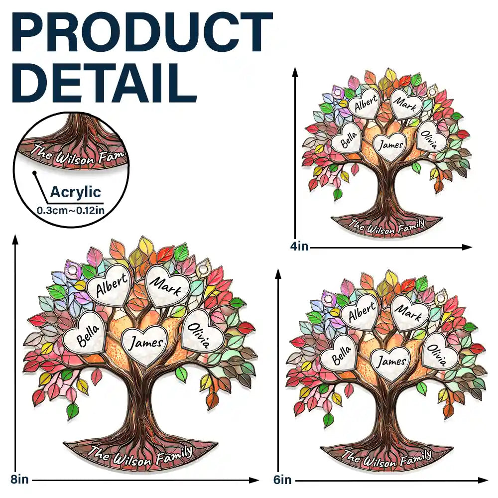 Family,Gift For Mother,Happy - Family Tree Of Life Where Life Begins And Love Never Ends - Personalized Window Hanging Suncatcher Ornament