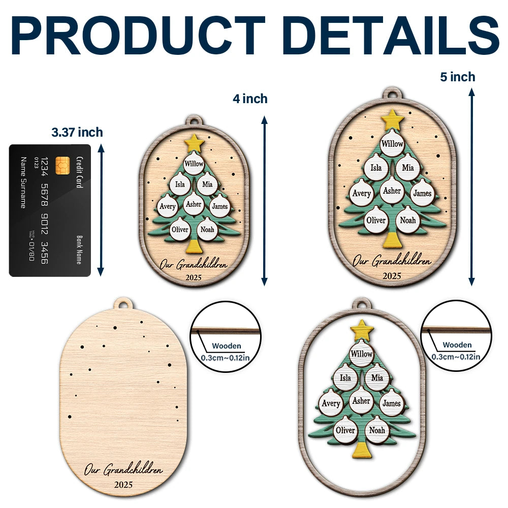 Christmas, Family, Happy - Family Tree Ornamnet - Personalized 2-Layered Wooden Ornament