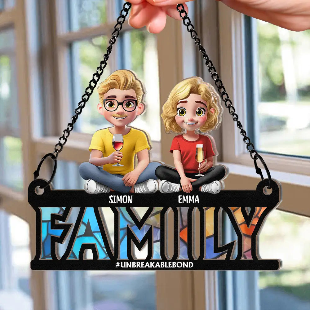 Gift For Father,Family - Family Unbreakable Bond Forever Dad & His Children - Personalized Window Hanging Suncatcher Ornament
