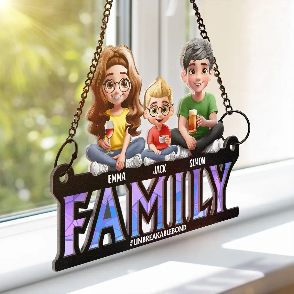 Gift For Father,Family - Family Unbreakable Bond Forever Dad & His Children - Personalized Window Hanging Suncatcher Ornament