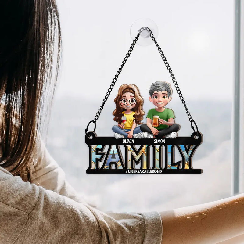 Gift For Father,Family - Family Unbreakable Bond Forever Dad & His Children - Personalized Window Hanging Suncatcher Ornament