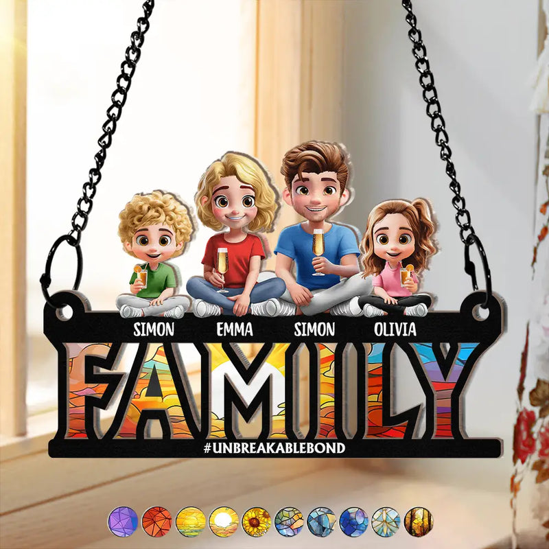 Gift For Father,Family - Family Unbreakable Bond Forever Dad & His Children - Personalized Window Hanging Suncatcher Ornament