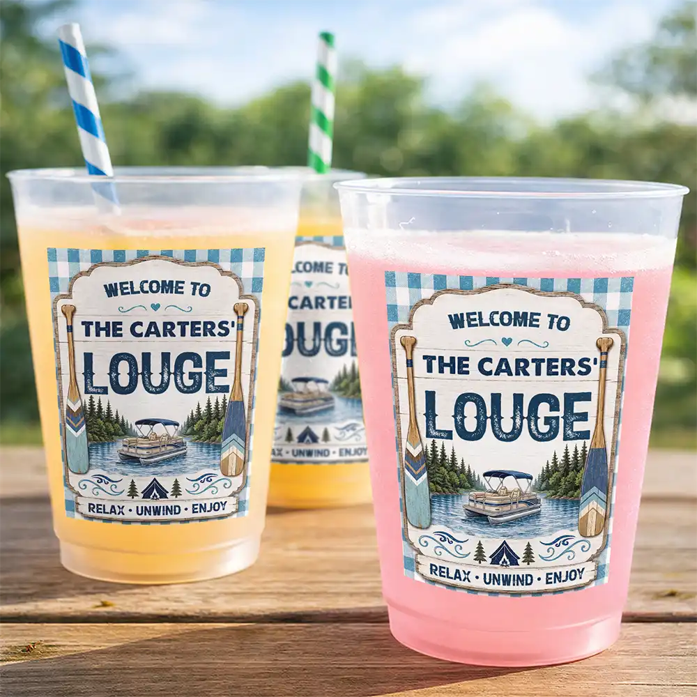Family,Summer,Outdoor Decor,Lake,Custom Text,Happy - Family Welcome To Our Lake House River House - Personalized Frosted Cups