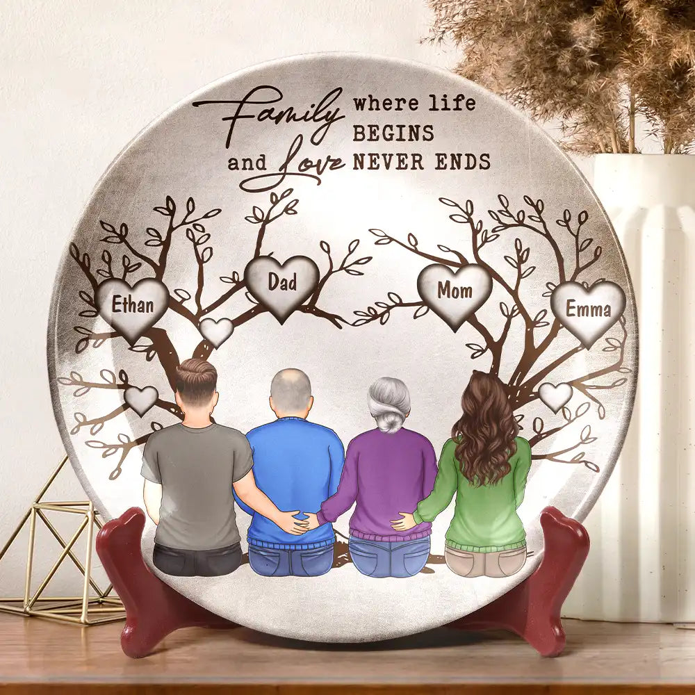 Family Where Life Begins And Love Never End - Personalized Ceramic Plate