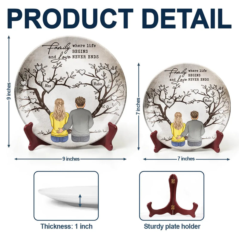 Family,Gift For Mother,Gift For Father - Family Where Life Begins And Love Never End - Personalized Ceramic Plate

