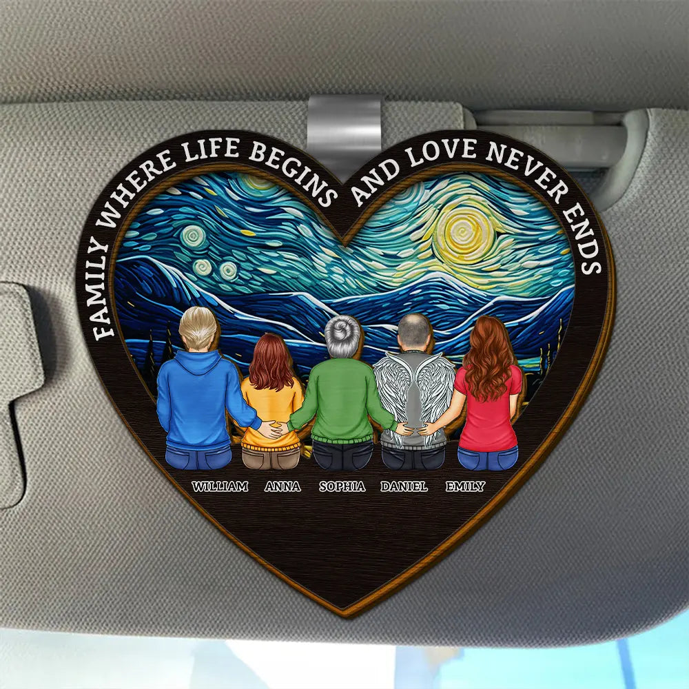 Family Where Life Begins And Love Never Ends - Personalized Custom Shaped Car Visor Clip