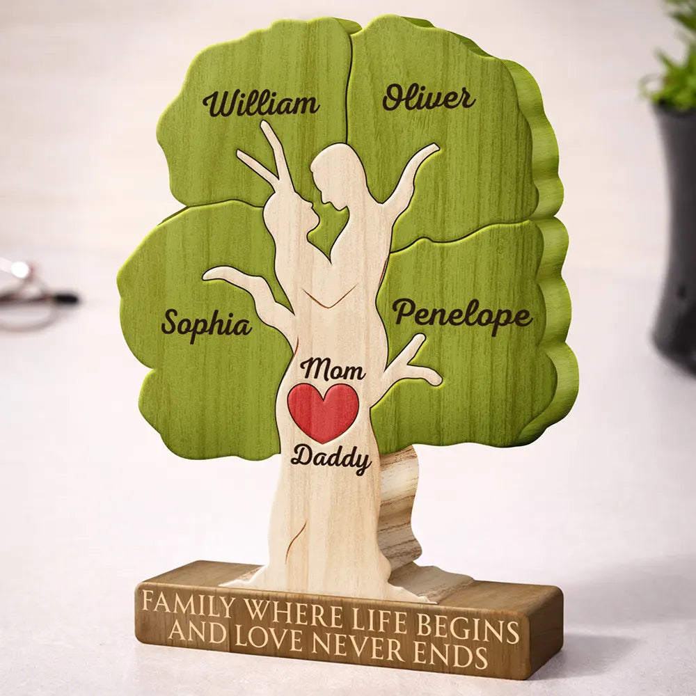 Family Where Life Begins And Love Never Ends - Personalized Custom Shaped Wooden Puzzle