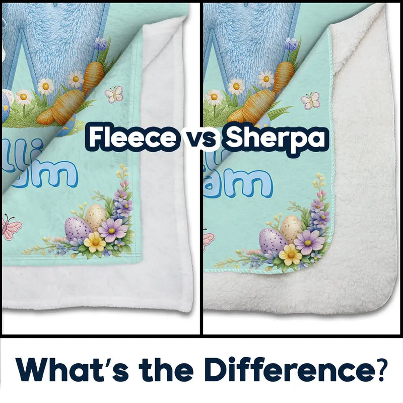 Easter,Non-Eng,Gift For Kids,Gift For Grandkids,Grandma - Grandkids,Grandpa - Grandkids,Dad - Children,Mom - Children,Happy - Faux Chenille Bunny Alphabet Letters - Personalized Fleece Blanket, Sherpa Blanket