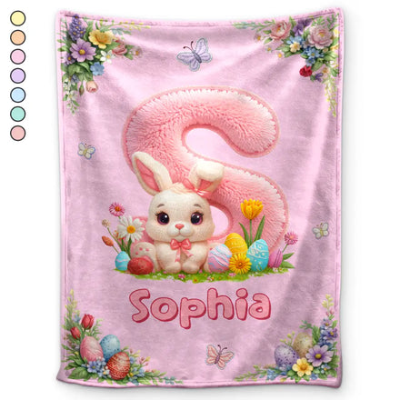 Faux Embroidery Effect Chenille Bunny Alphabet Letters - Personalized Fleece Blanket, Sherpa Blanket