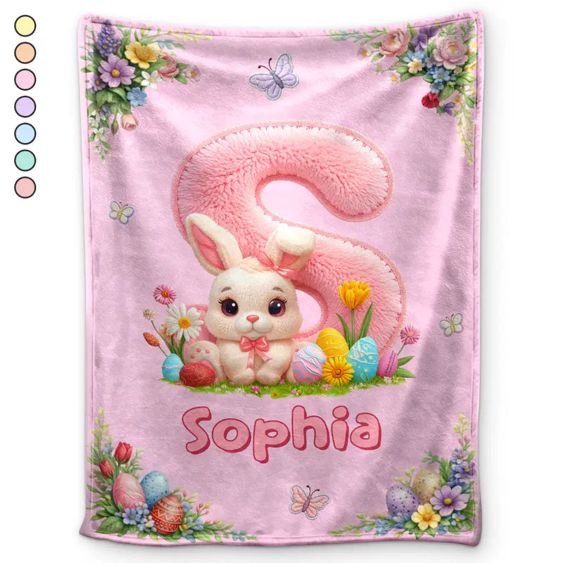Easter,Non-Eng,Gift For Kids,Gift For Grandkids,Grandma - Grandkids,Grandpa - Grandkids,Dad - Children,Mom - Children,Happy - Faux Chenille Bunny Alphabet Letters - Personalized Fleece Blanket, Sherpa Blanket