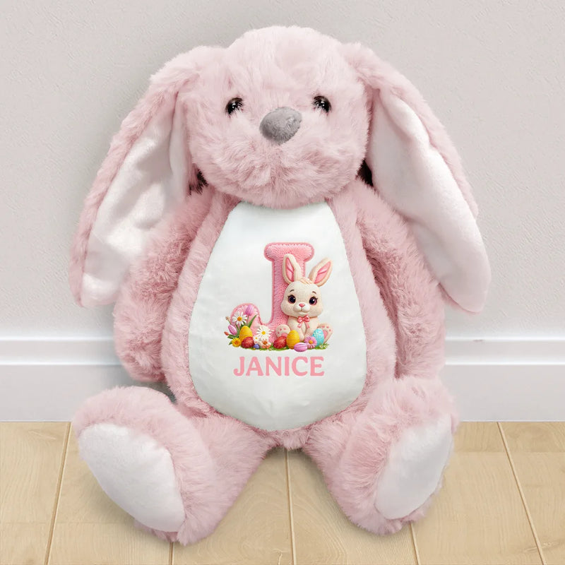 Easter, Happy, Gift For Kids, Parents - Faux Chenille Rabbit Alphabet Letters - Personalized Soft Toy Bunny