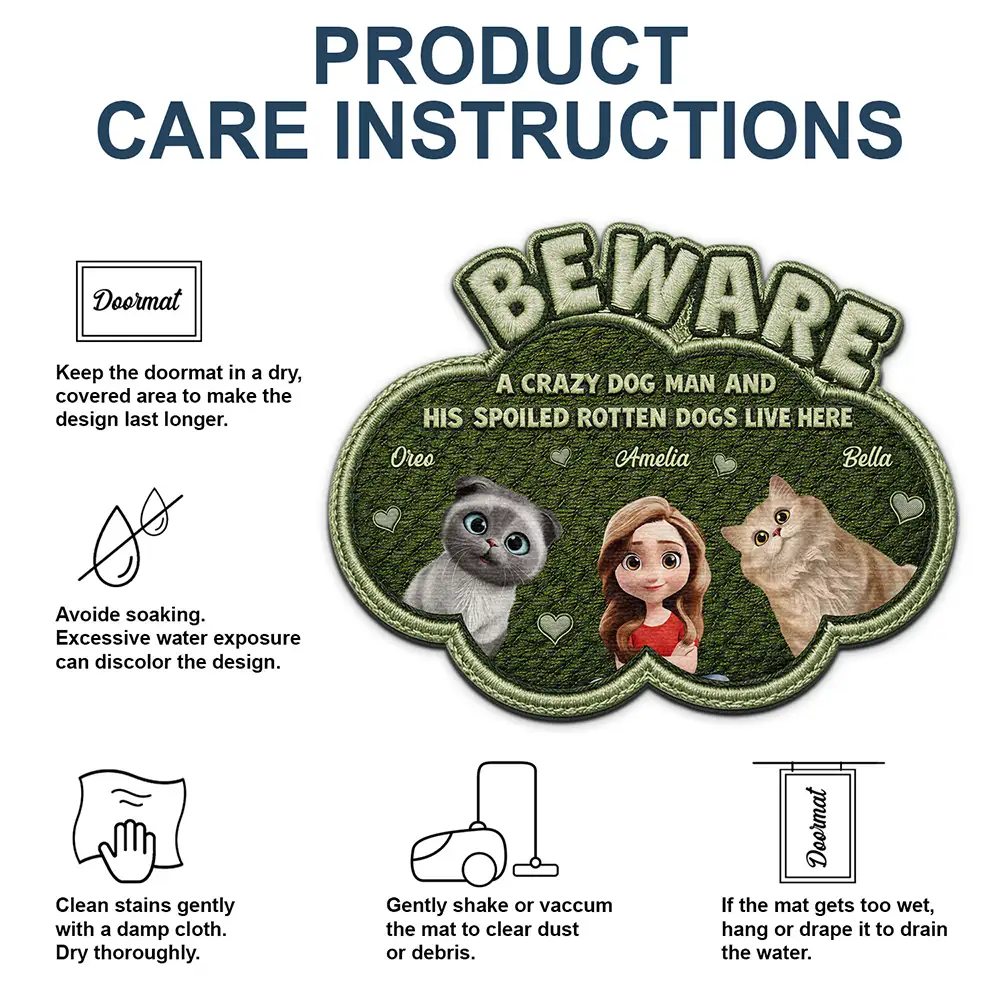 Pet Lovers,Pet Mom,Pet Dad,Pet Couple,Cat Lovers,Cat Mom,Cat Dad,Cat Couple,Dog Lovers,Dog Mom,Dog Dad,Dog Couple,Gift For Women,Gift For Men,Happy,Top Market - Faux Embroidery Effect A Crazy Cat Lady And Her Spoiled Rotten Dogs Cats - Personalized Custom Shaped Doormat