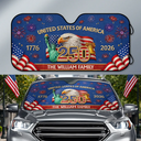 America 250th, Independence Day, Family, Proud, Custom Text - Faux Embroidery Effect America 250th Anniversary - Personalized Auto Sunshade