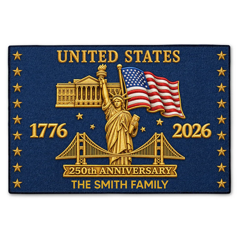 America 250th,Independence Day,Family,Proud,Custom Text - Faux Embroidery Effect America 250th Anniversary - Personalized Doormat