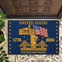 America 250th,Independence Day,Family,Proud,Custom Text - Faux Embroidery Effect America 250th Anniversary - Personalized Doormat