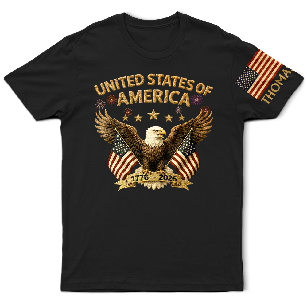 America 250th,Independence Day,Family,Proud,Custom Text - Faux Embroidery Effect America 250th Anniversary - Personalized T Shirt