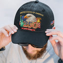 America 250th,Independence Day,Gift For Yourself,Proud,Custom Text - Faux Embroidery Effect America 250th Anniversary - Personalized Vintage Washed Denim Cap
