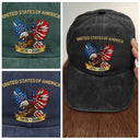 America 250th,Independence Day,Gift For Yourself,Proud,Custom Text - Faux Embroidery Effect America 250th Anniversary - Personalized Vintage Washed Denim Cap