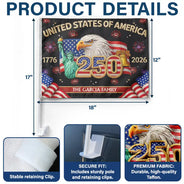 Independence Day,America 250th,Family,Proud - Faux Embroidery Effect America 250th Anniversary Family Name - Personalized Car Flag
