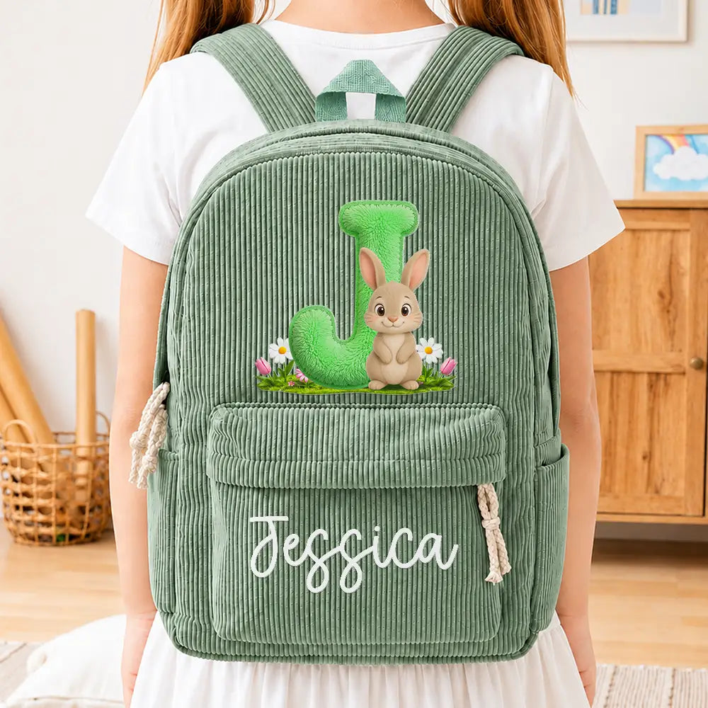Playful, Back To School, Gift For Kids, Icon - Faux Embroidery Effect Chenille Animal & Alphabet Letters - Personalized Corduroy Backpack