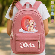 Playful, Back To School, Gift For Kids, Icon - Faux Embroidery Effect Chenille Animal & Alphabet Letters - Personalized Corduroy Backpack