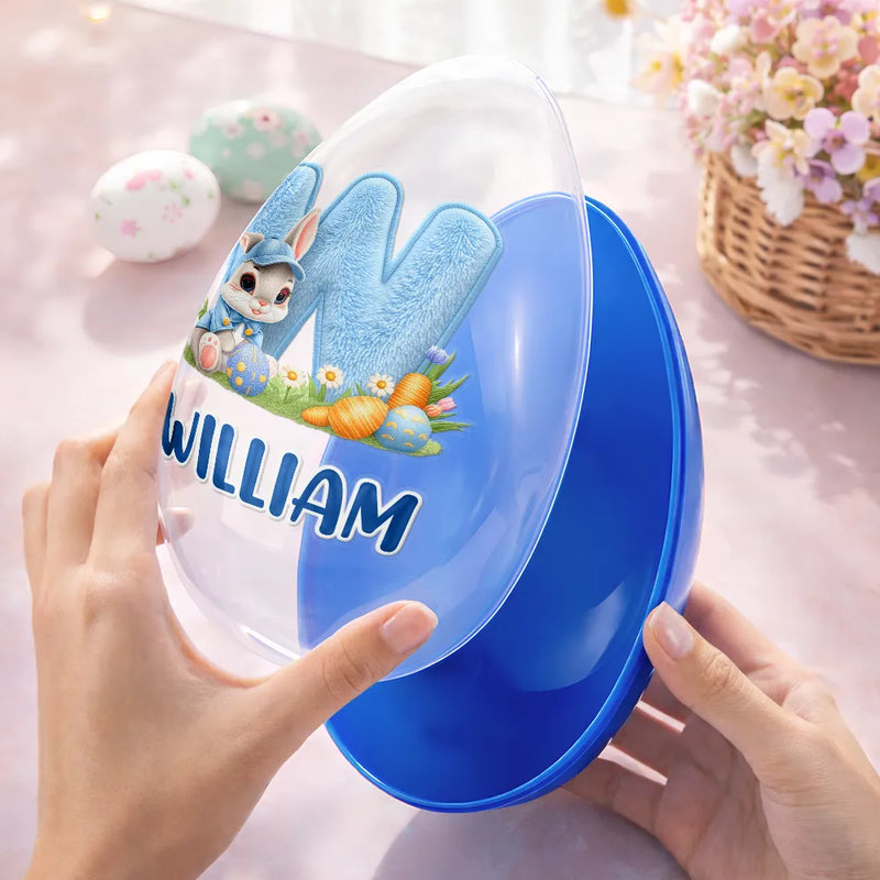 Easter,Non-Eng,Gift For Kids,Gift For Grandkids,Grandma - Grandkids,Grandpa - Grandkids,Dad - Children,Mom - Children,Happy - Faux Embroidery Effect Chenille Bunny Alphabet Letters - Personalized Fillable Egg