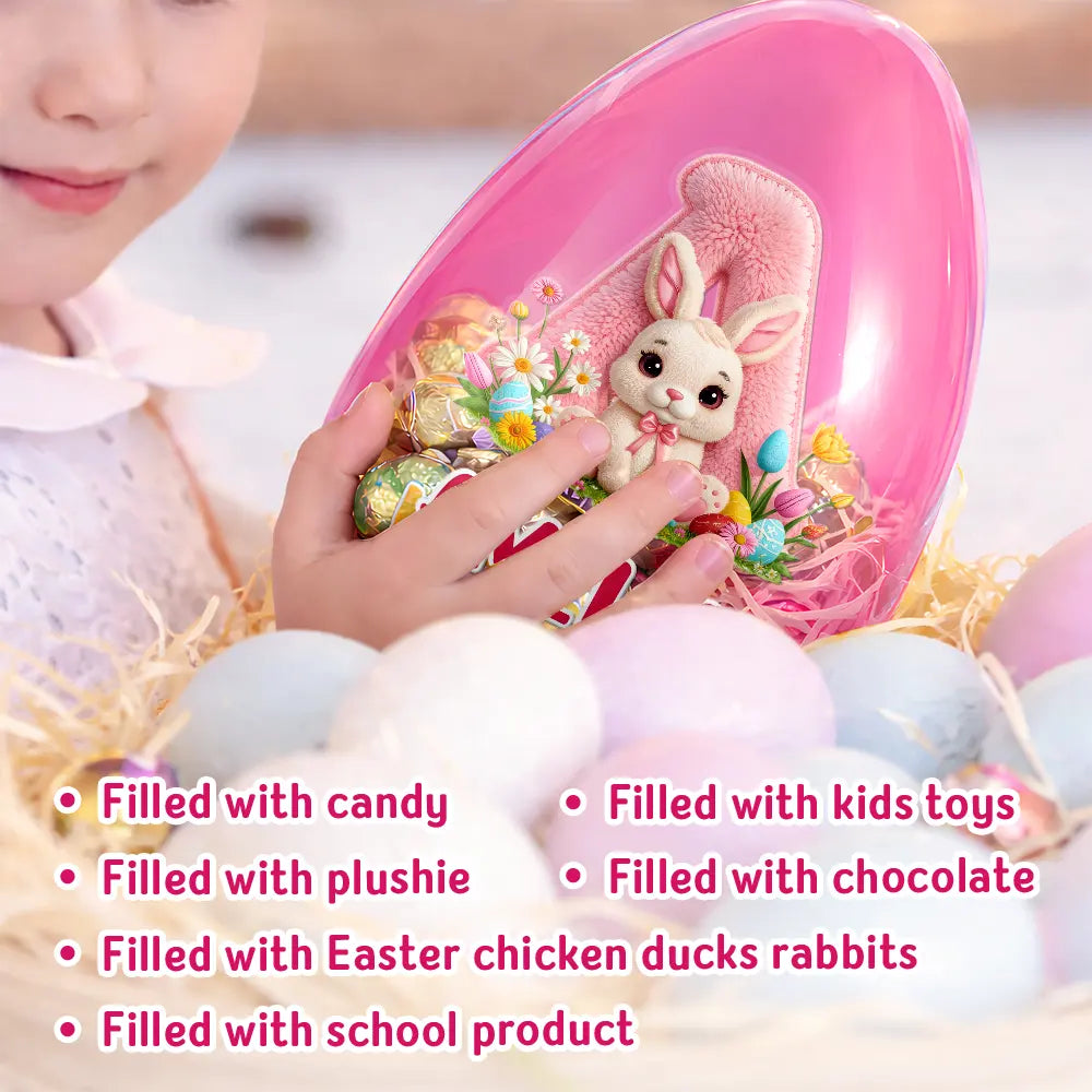 Easter,Non-Eng,Gift For Kids,Gift For Grandkids,Grandma - Grandkids,Grandpa - Grandkids,Dad - Children,Mom - Children,Happy - Faux Embroidery Effect Chenille Bunny Alphabet Letters - Personalized Fillable Egg