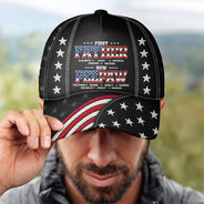 Gift For Grandpa,Gift For Father,Gift For Men,Happy,Top Market,Independence Day - Faux Embroidery Effect First Dad Now Papa - Personalized Classic Cap