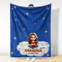 Gift For Grandma,Gift For Grandpa,Grandpa - Grandkids,Grandma - Grandkids,Gift For Women,Gift For Men,Happy - Faux Embroidery Effect Grandkids Mom Grandma We Love You - Personalized Fleece Blanket, Sherpa Blanket
