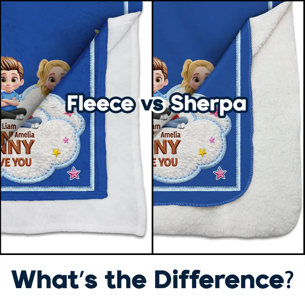 Gift For Grandma,Gift For Grandpa,Grandpa - Grandkids,Grandma - Grandkids,Gift For Women,Gift For Men,Happy - Faux Embroidery Effect Grandkids Mom Grandma We Love You - Personalized Fleece Blanket, Sherpa Blanket