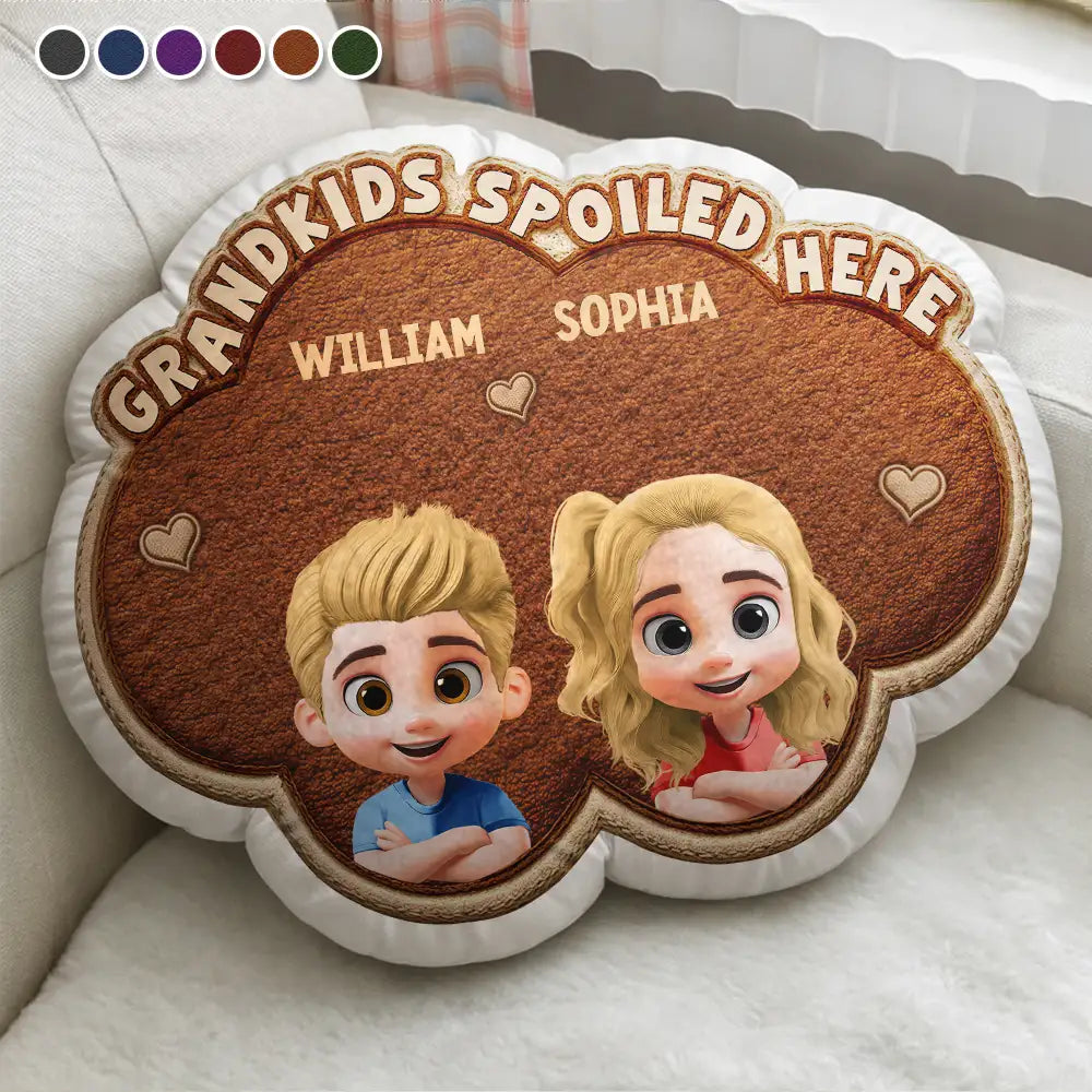 Gift For Grandma,Gift For Grandpa,Grandpa - Grandkids,Grandma - Grandkids,Gift For Women,Gift For Men,Happy - Faux Embroidery Effect Grandkids Spoiled Here - Personalized Custom Shaped Pillow