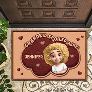 Gift For Grandma,Gift For Grandpa,Grandpa - Grandkids,Grandma - Grandkids,Gift For Women,Gift For Men,Happy - Faux Embroidery Effect Grandkids Spoiled Here - Personalized Doormat