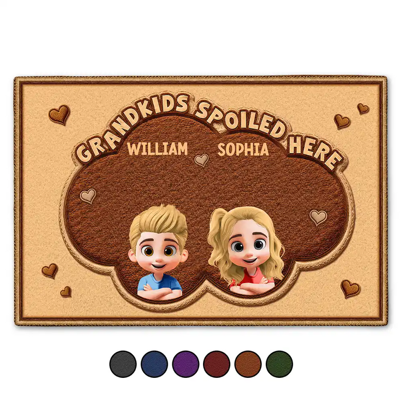 Gift For Grandma,Gift For Grandpa,Grandpa - Grandkids,Grandma - Grandkids,Gift For Women,Gift For Men,Happy - Faux Embroidery Effect Grandkids Spoiled Here - Personalized Doormat