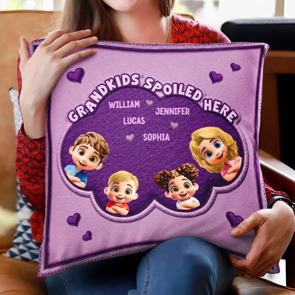 Gift For Grandma,Gift For Grandpa,Grandpa - Grandkids,Grandma - Grandkids,Gift For Women,Gift For Men,Happy - Faux Embroidery Effect Grandkids Spoiled Here - Personalized Pillow
