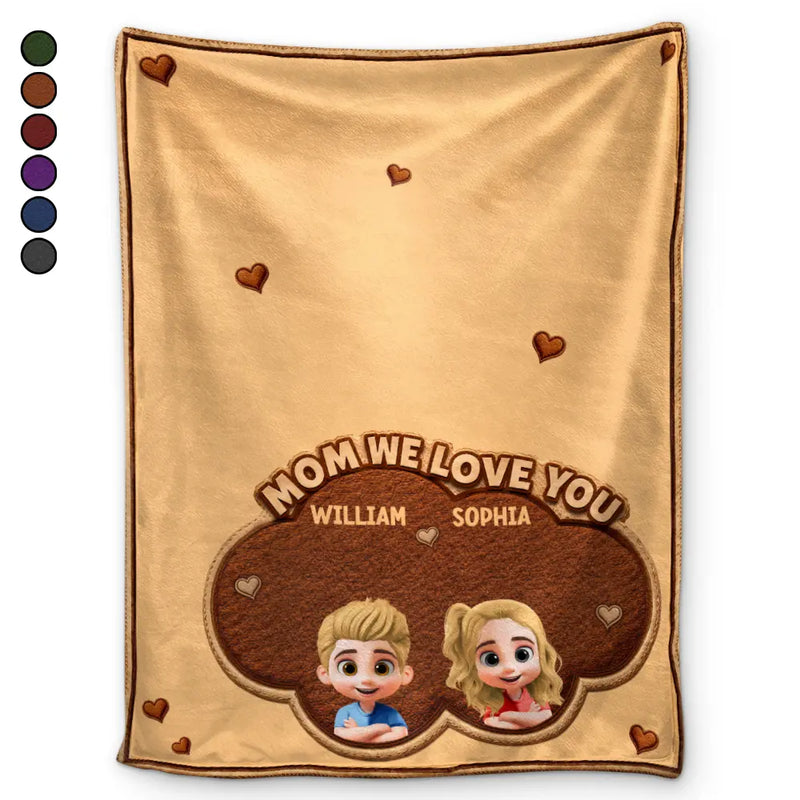 Gift For Grandma,Gift For Grandpa,Grandpa - Grandkids,Grandma - Grandkids,Gift For Women,Gift For Men,Happy - Faux Embroidery Effect Mom Grandma We Love You - Personalized Fleece Blanket, Sherpa Blanket