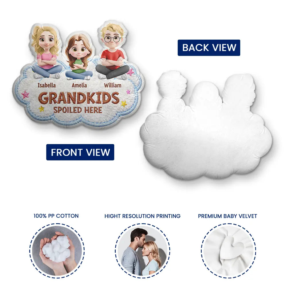 Gift For Grandma,Gift For Grandpa,Grandpa - Grandkids,Grandma - Grandkids,Gift For Women,Gift For Men,Happy - Faux Embroidery Effect Spoiled Grandkids Live Here - Personalized Custom Shaped Pillow