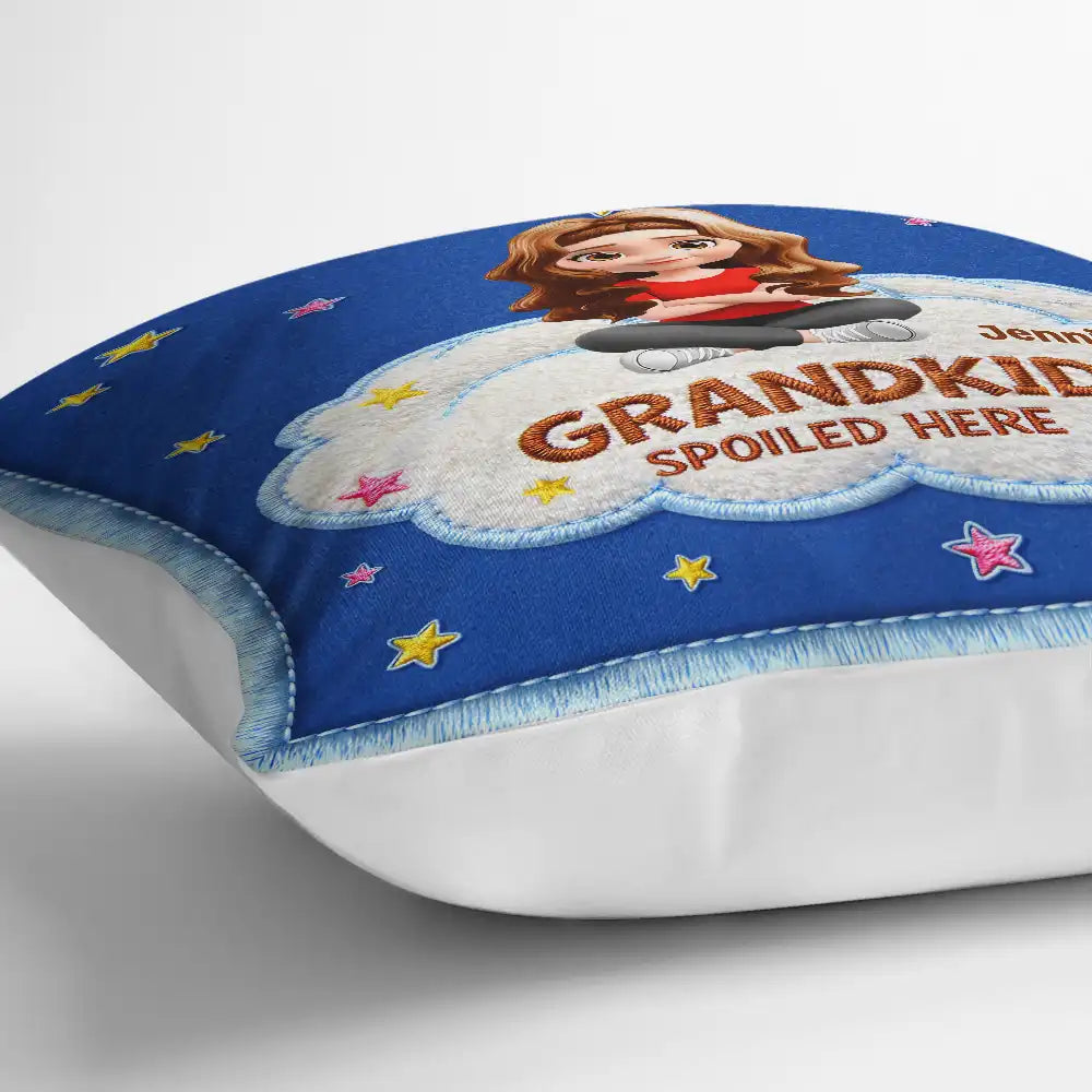 Gift For Grandma,Gift For Grandpa,Grandpa - Grandkids,Grandma - Grandkids,Gift For Women,Gift For Men,Happy - Faux Embroidery Effect Spoiled Grandkids Live Here - Personalized Pillow