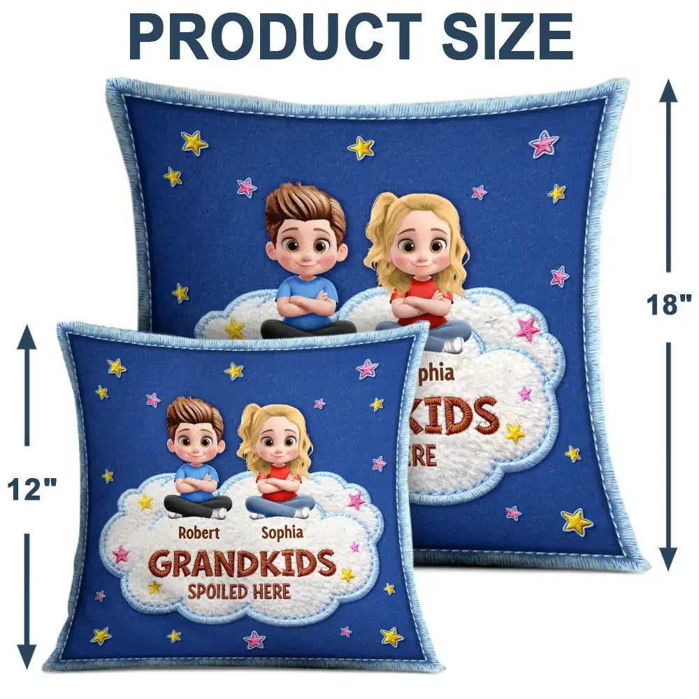 Gift For Grandma,Gift For Grandpa,Grandpa - Grandkids,Grandma - Grandkids,Gift For Women,Gift For Men,Happy - Faux Embroidery Effect Spoiled Grandkids Live Here - Personalized Pillow