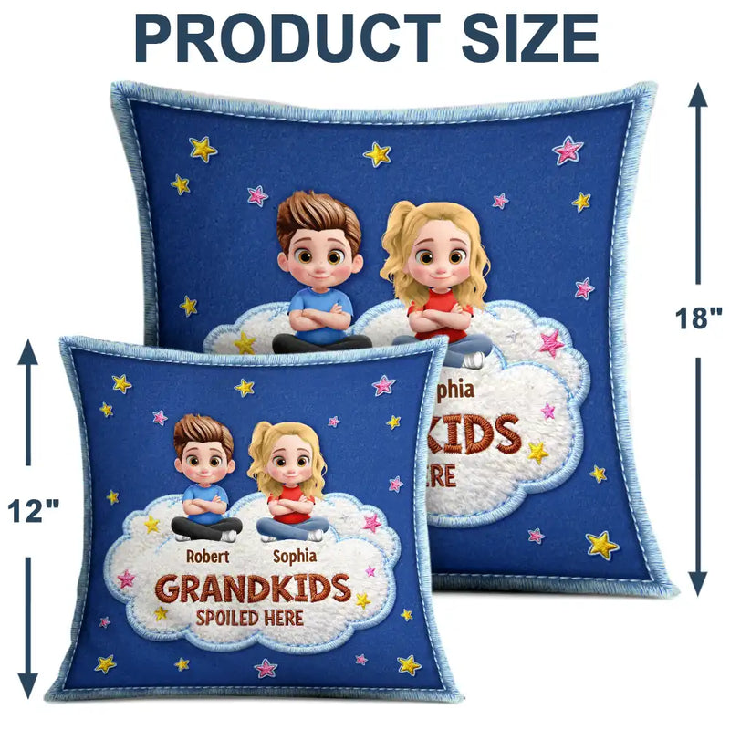 Gift For Grandma,Gift For Grandpa,Grandpa - Grandkids,Grandma - Grandkids,Gift For Women,Gift For Men,Happy - Faux Embroidery Effect Spoiled Grandkids Live Here - Personalized Pillow