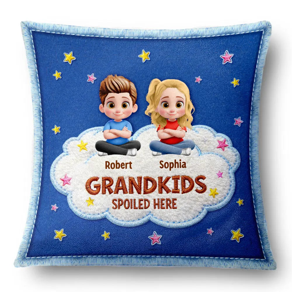 Faux Embroidery Effect Spoiled Grandkids Live Here - Personalized Pillow