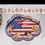 Gift For Grandma, Gift For Grandpa, Gift For Grandparents, Happy - Faux Embroidery Effect Star & Stripes Grandkids Spoiled Here - Personalized Custom Shaped Doormat